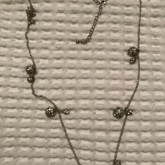 Fashion Silver Tone Necklace with attached disco balls on chain. - Picture 3 of 4